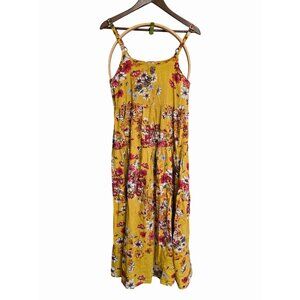 Yellow Floral 100% Cotton Spaghetti Strap Sundress Small Boho Cottage Core